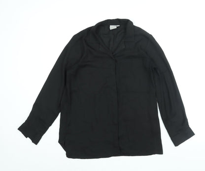 Additional front view of ASOS women’s black polyester basic button-up, size UK 8, collared