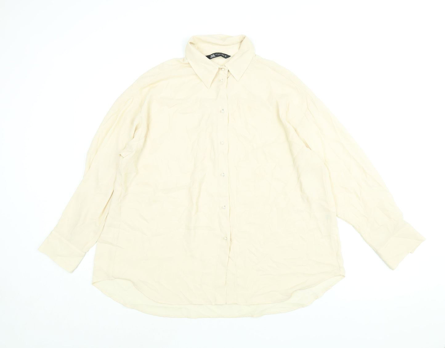 Zara Womens Beige Polyester Basic Button-Up Size M Collared