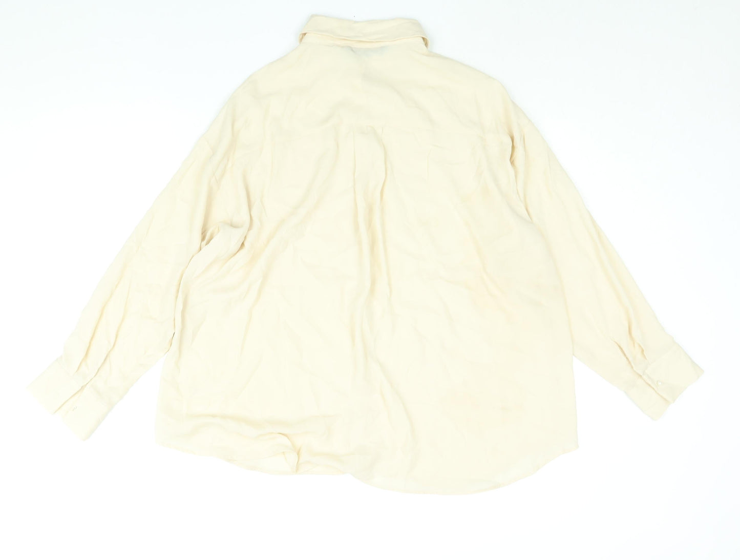 Zara Womens Beige Polyester Basic Button-Up Size M Collared