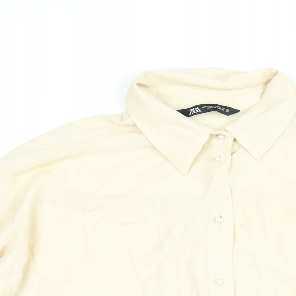 Zara Womens Beige Polyester Basic Button-Up Size M Collared