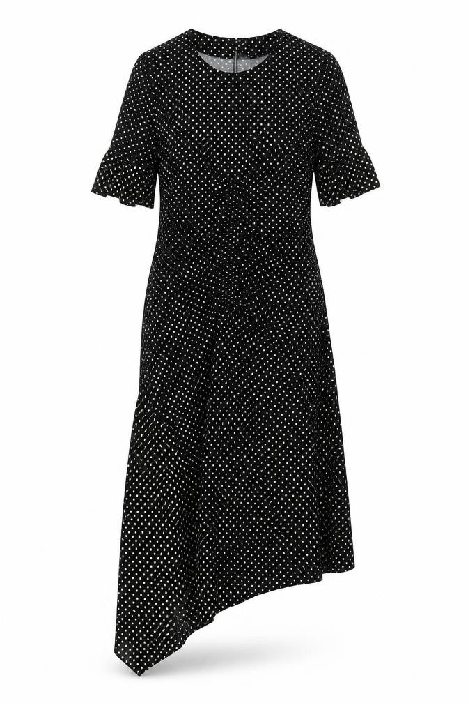 Topshop Womens Black Polka Dot Polyester Shift Size 10 Round Neck Pullover - Rouched