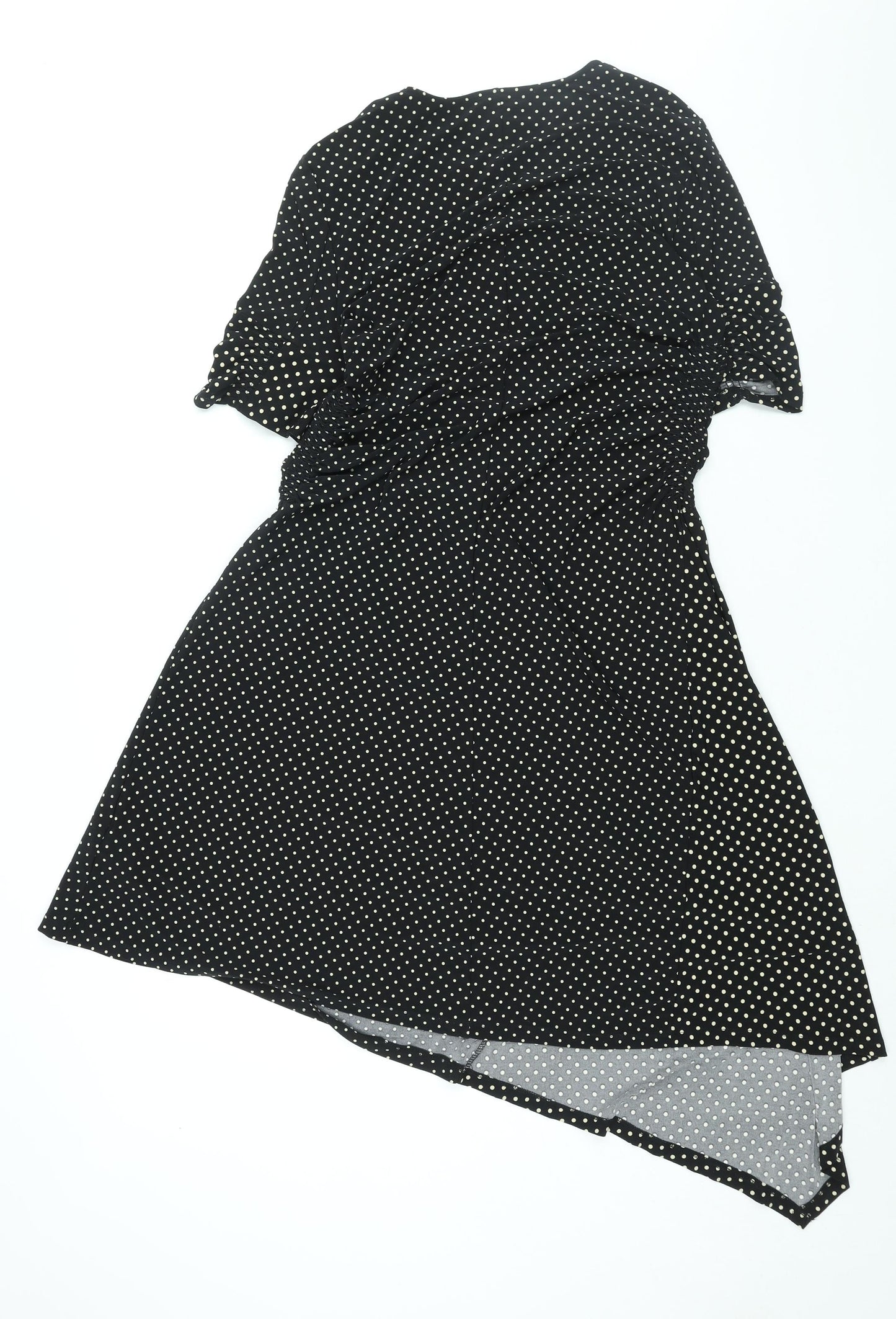 Topshop Womens Black Polka Dot Polyester Shift Size 10 Round Neck Pullover - Rouched