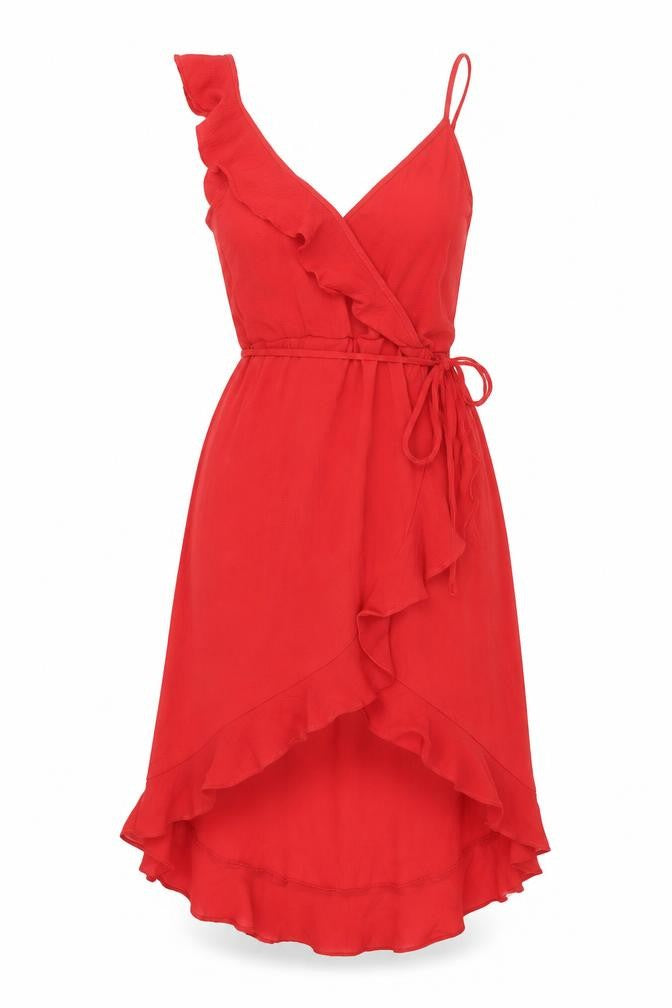 Divided by H&M Womens Red Polyester Wrap Dress Size 4 V-Neck Pullover - Frill