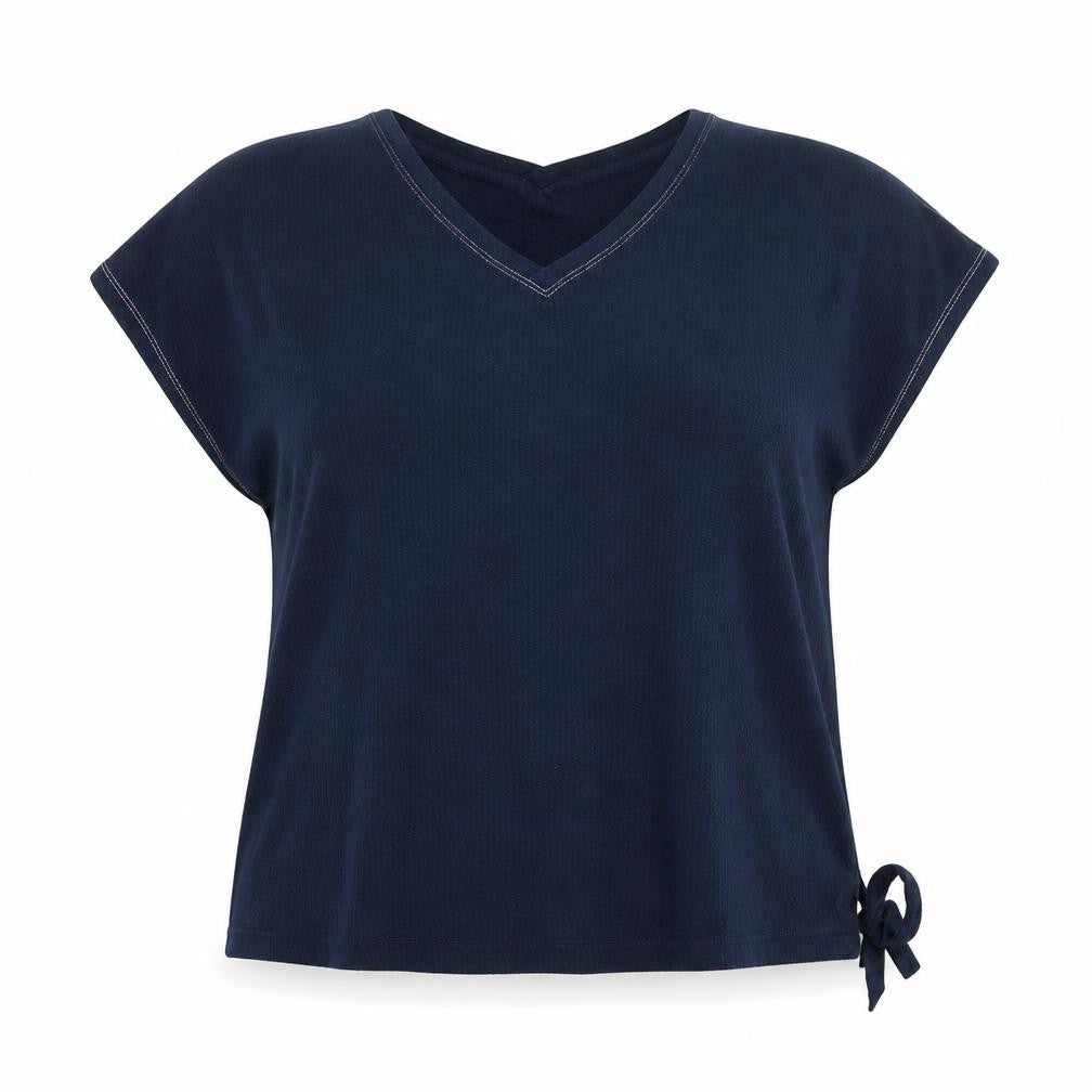 Marks & Spencer Womens Blue Polyester Basic Blouse Size 14 V-Neck - Drawstring Hem
