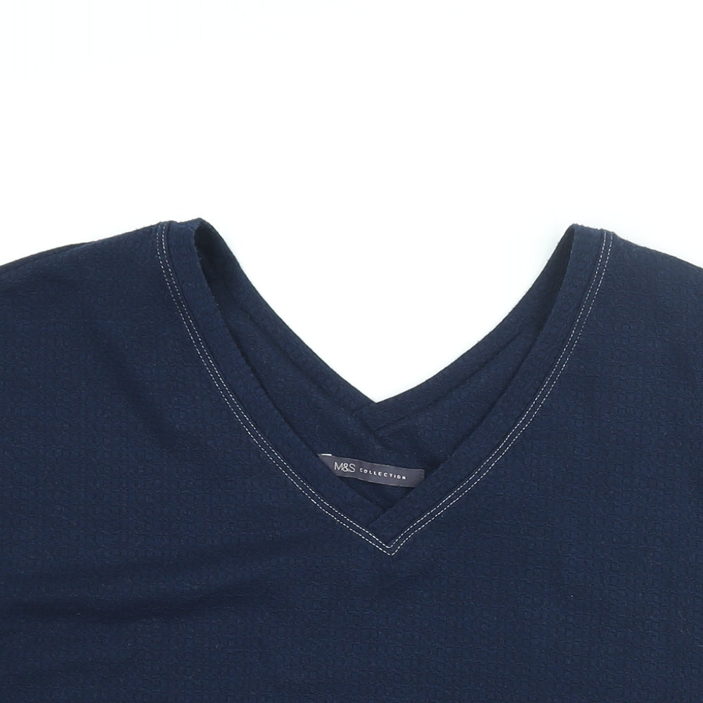 Marks and Spencer Womens Blue Polyester Basic Blouse Size 14 V-Neck - Drawstring Hem
