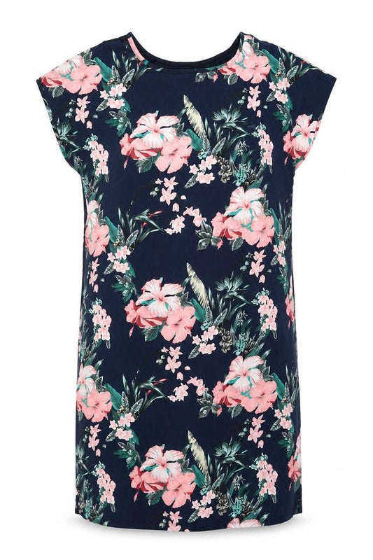 Apricot Womens Blue Polyester T-Shirt Dress Size 10 Round Neck Pullover - Floral Print
