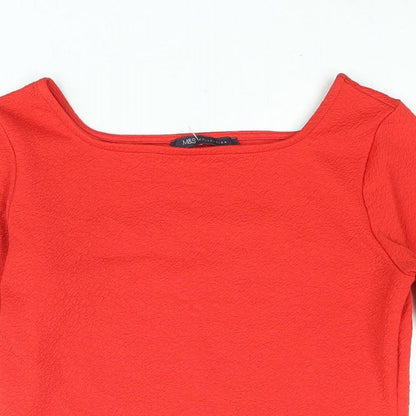 Marks & Spencer Womens Red Polyester Basic Blouse Size 8 Boat Neck