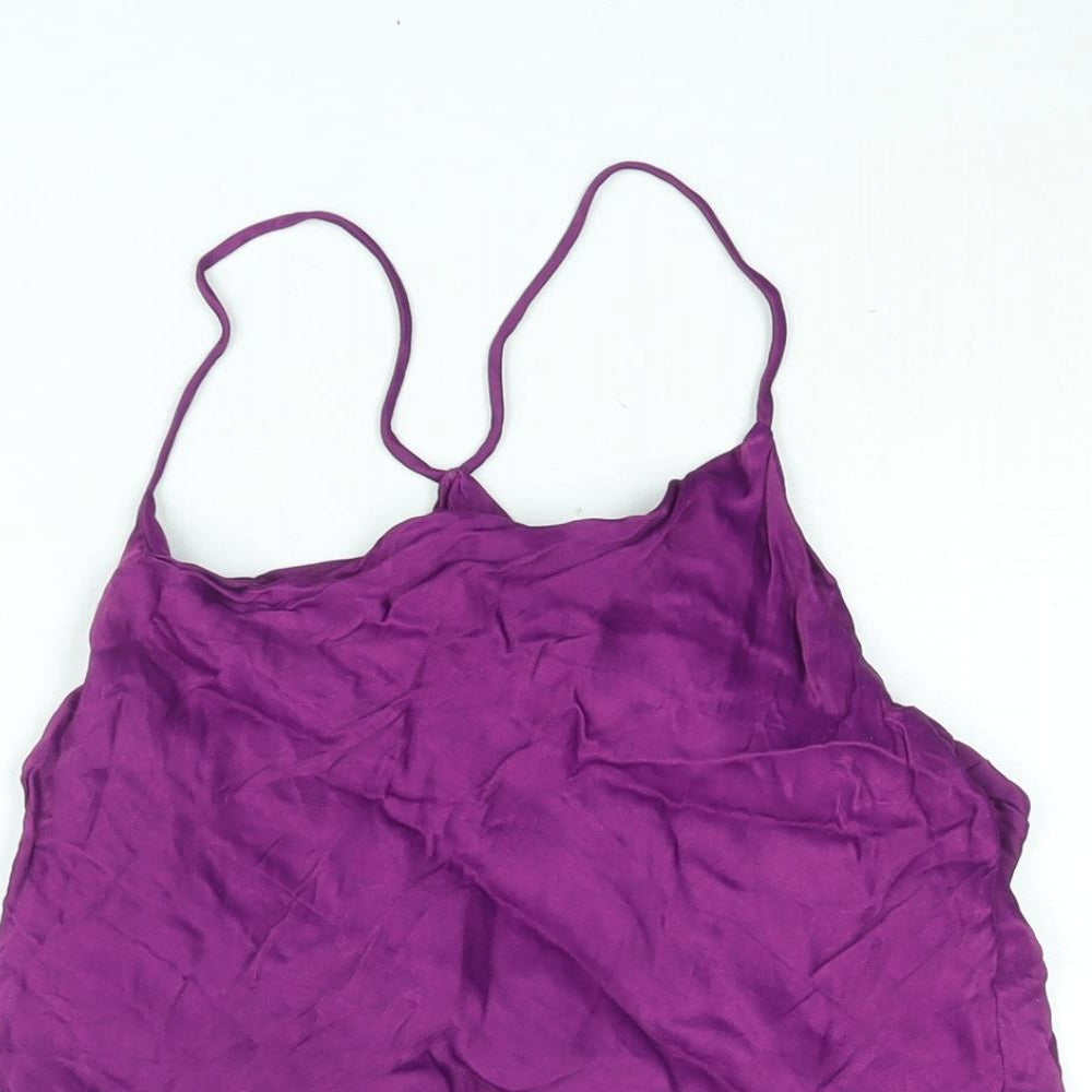 Zara Womens Purple Polyester Cropped Blouse Size S Scoop Neck - Open Back