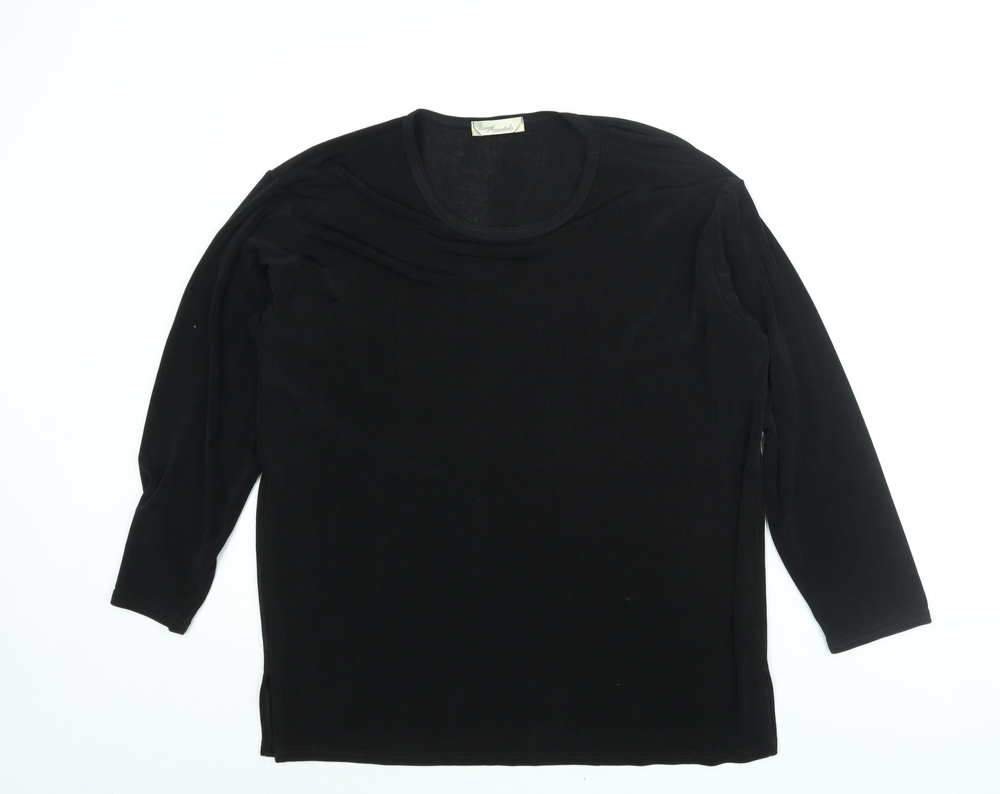 Design Essentials Womens Black Polyester Basic Blouse Size 16 Round Neck