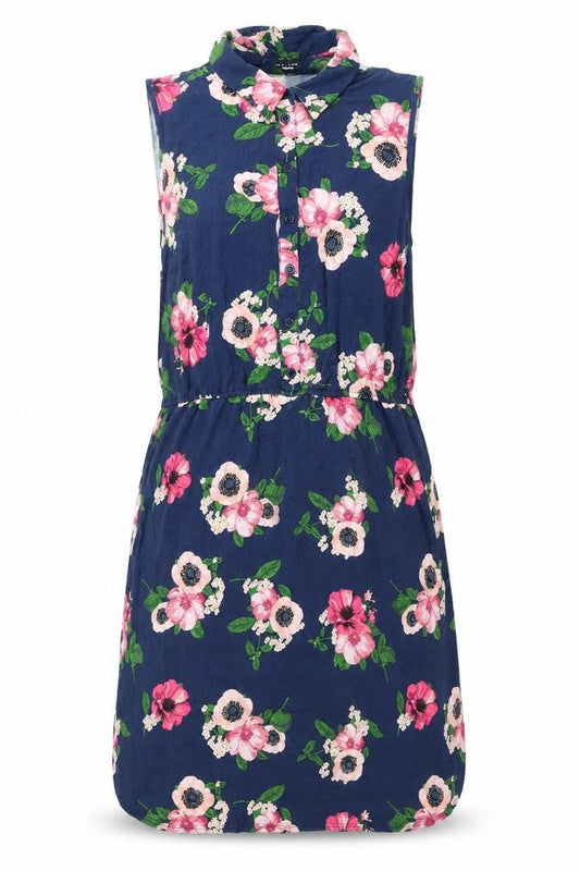 New Look Womens Blue Floral Viscose Shirt Dress Size 18 Collared Button