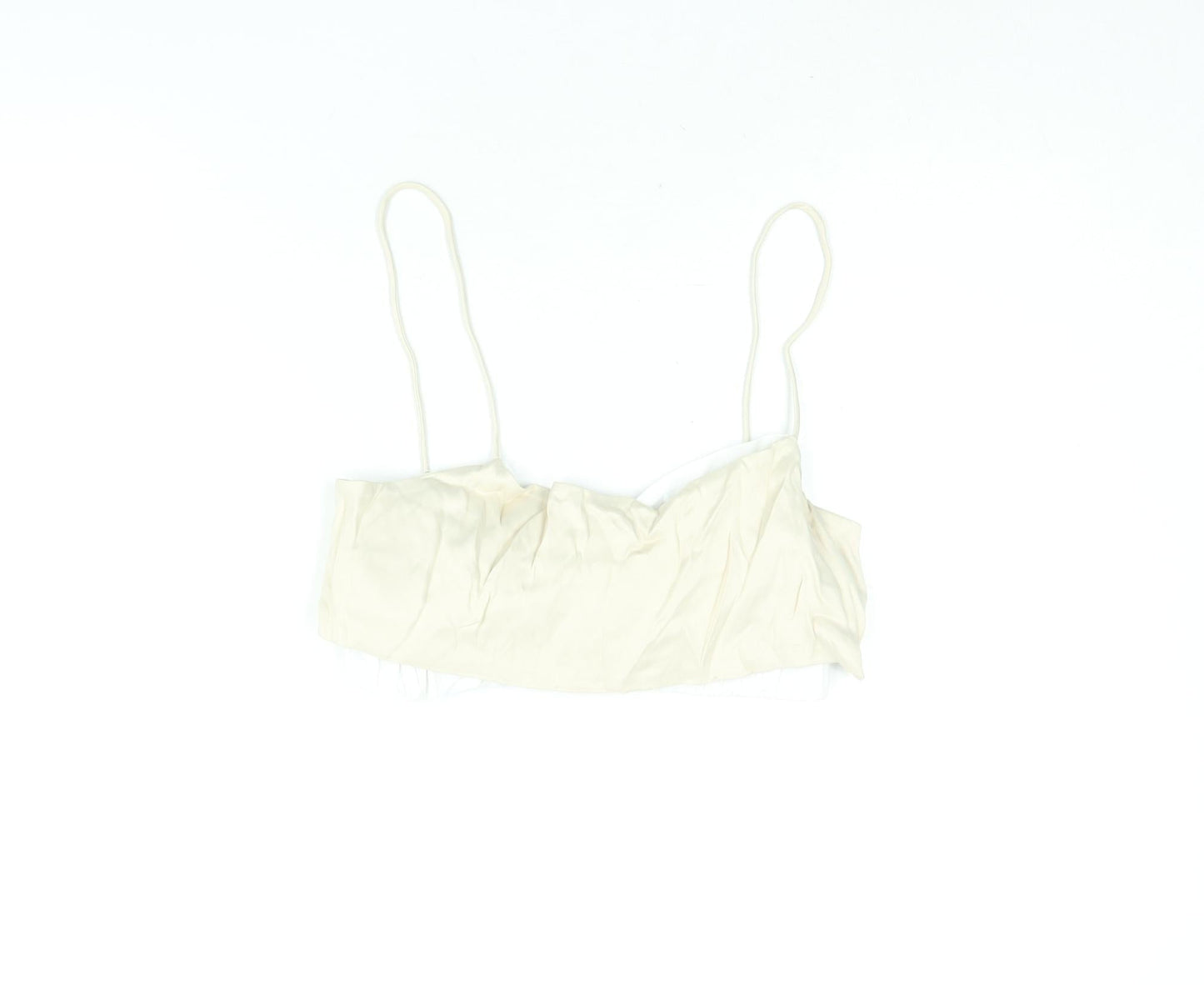 Zara Womens Beige Viscose Cropped Blouse Size XS Scoop Neck - Layered