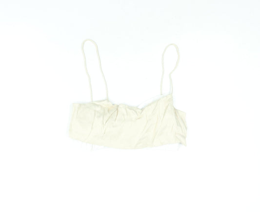 Zara Womens Beige Viscose Cropped Blouse Size XS Scoop Neck - Layered