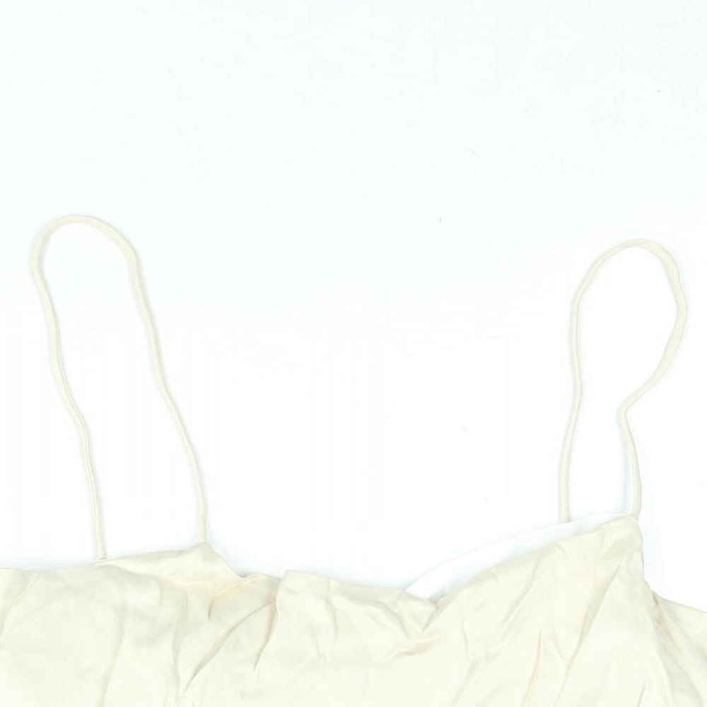 Zara Womens Beige Viscose Cropped Blouse Size XS Scoop Neck - Layered