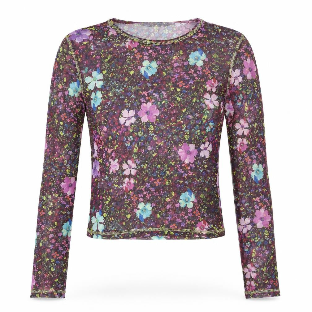 Urban Outfitters Womens Multicoloured Floral Polyester Basic Blouse Size S Round Neck - Semi Sheer