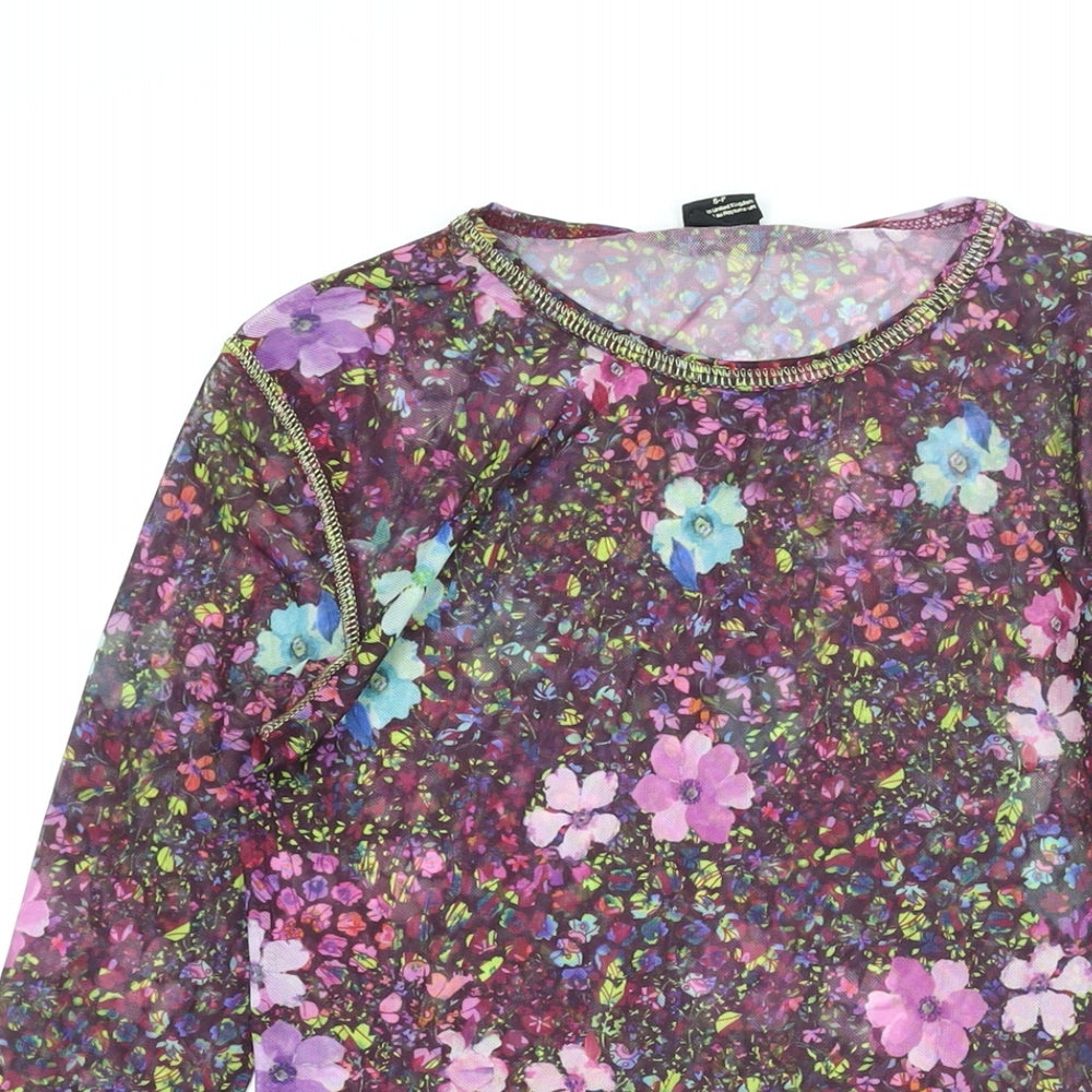 Urban Outfitters Womens Multicoloured Floral Polyester Basic Blouse Size S Round Neck - Semi Sheer