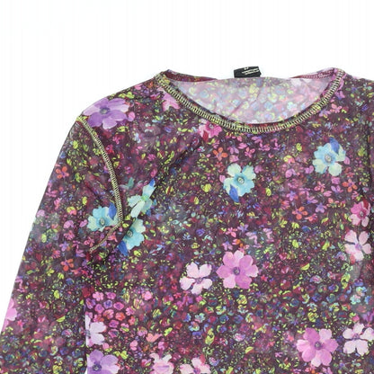 Urban Outfitters Womens Multicoloured Floral Polyester Basic Blouse Size S Round Neck - Semi Sheer