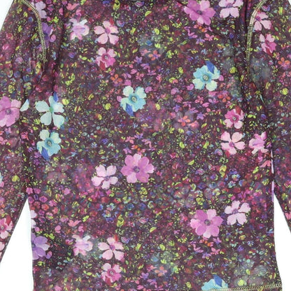 Urban Outfitters Womens Multicoloured Floral Polyester Basic Blouse Size S Round Neck - Semi Sheer