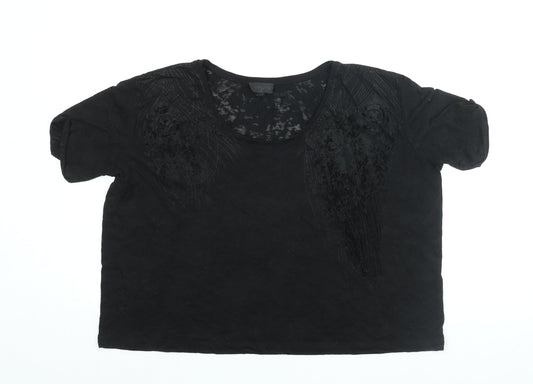 Topshop Womens Black Viscose Basic T-Shirt Size 6 Round Neck - Geometric Print