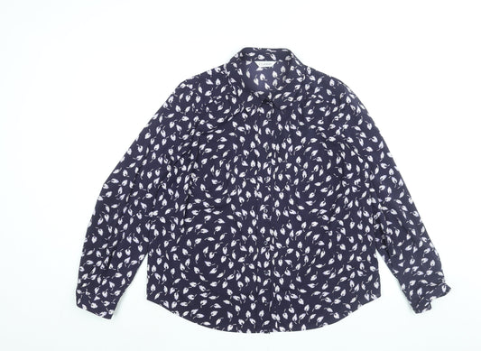 Clasic Womens Blue Geometric Polyester Basic Button-Up Size 14 Collared