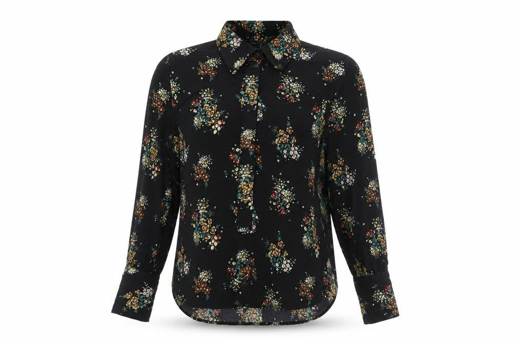 NEXT Womens Black Floral Polyester Basic Button-Up Size 10 Collared - Vented Back