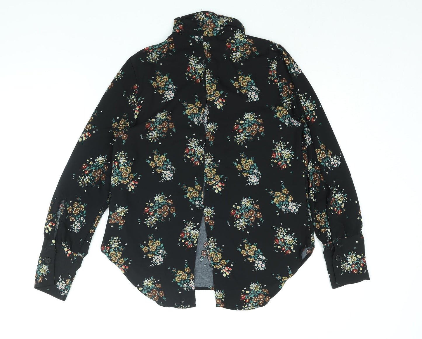 NEXT Womens Black Floral Polyester Basic Button-Up Size 10 Collared - Vented Back