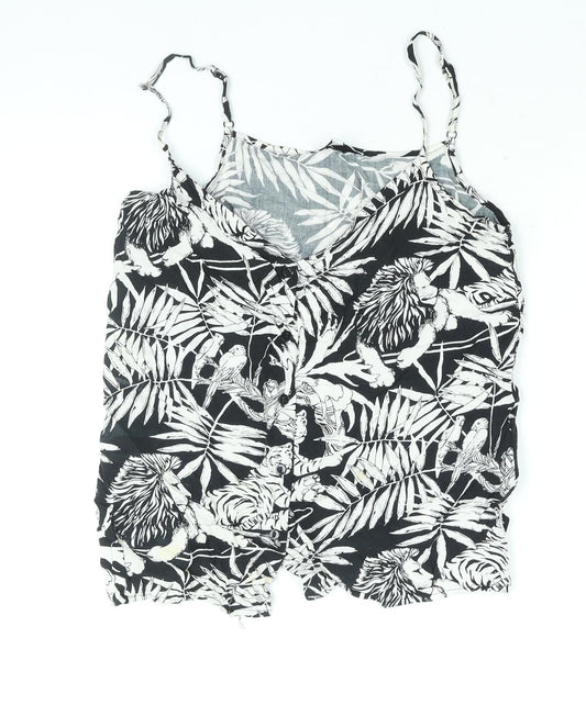 Warehouse Womens Black Floral Viscose Camisole Blouse Size 8 V-Neck