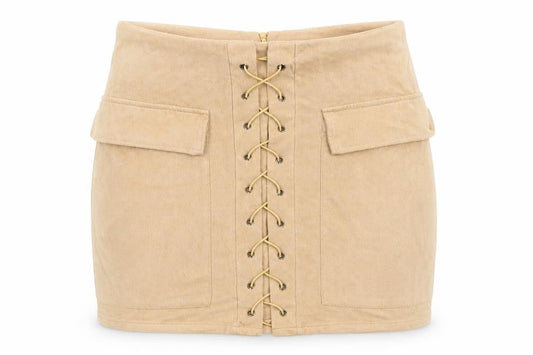 Misspap Womens Beige Polyester Mini Skirt Size M Zip - Lace Up Detail