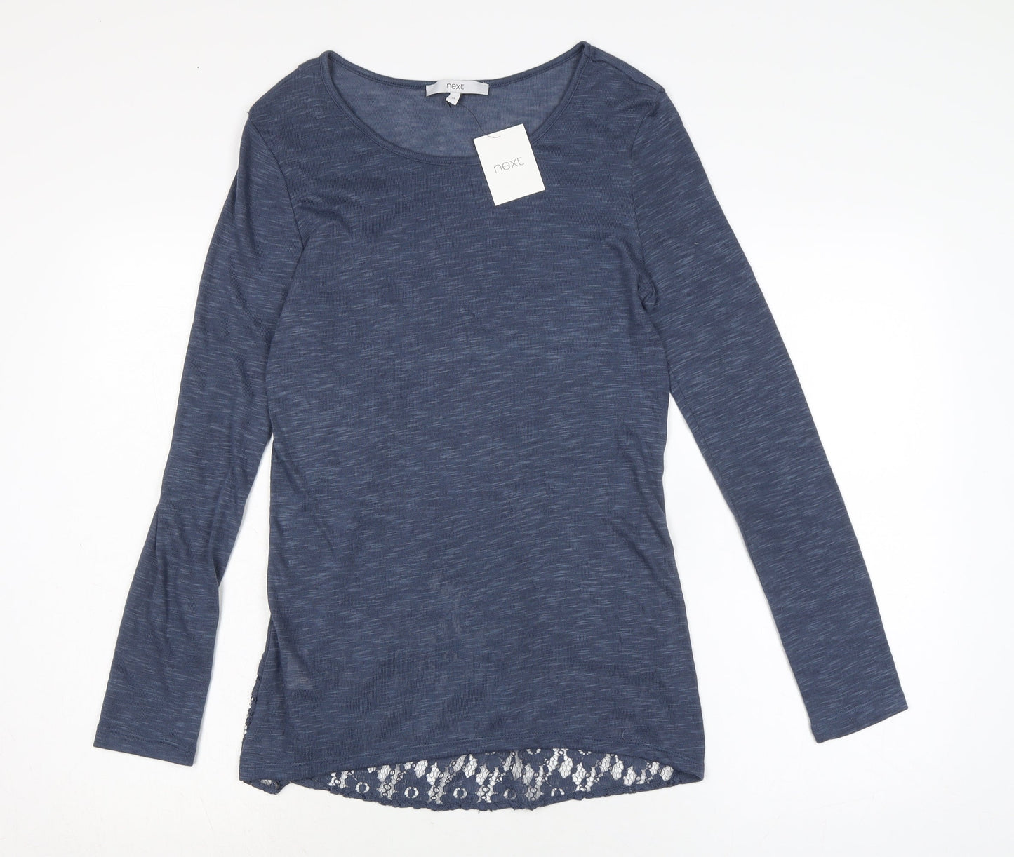 NEXT Womens Blue Polyester Basic T-Shirt Size 10 Boat Neck - lace detail to back.