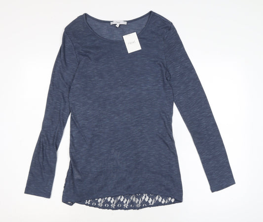NEXT Womens Blue Polyester Basic T-Shirt Size 10 Boat Neck - lace detail to back.