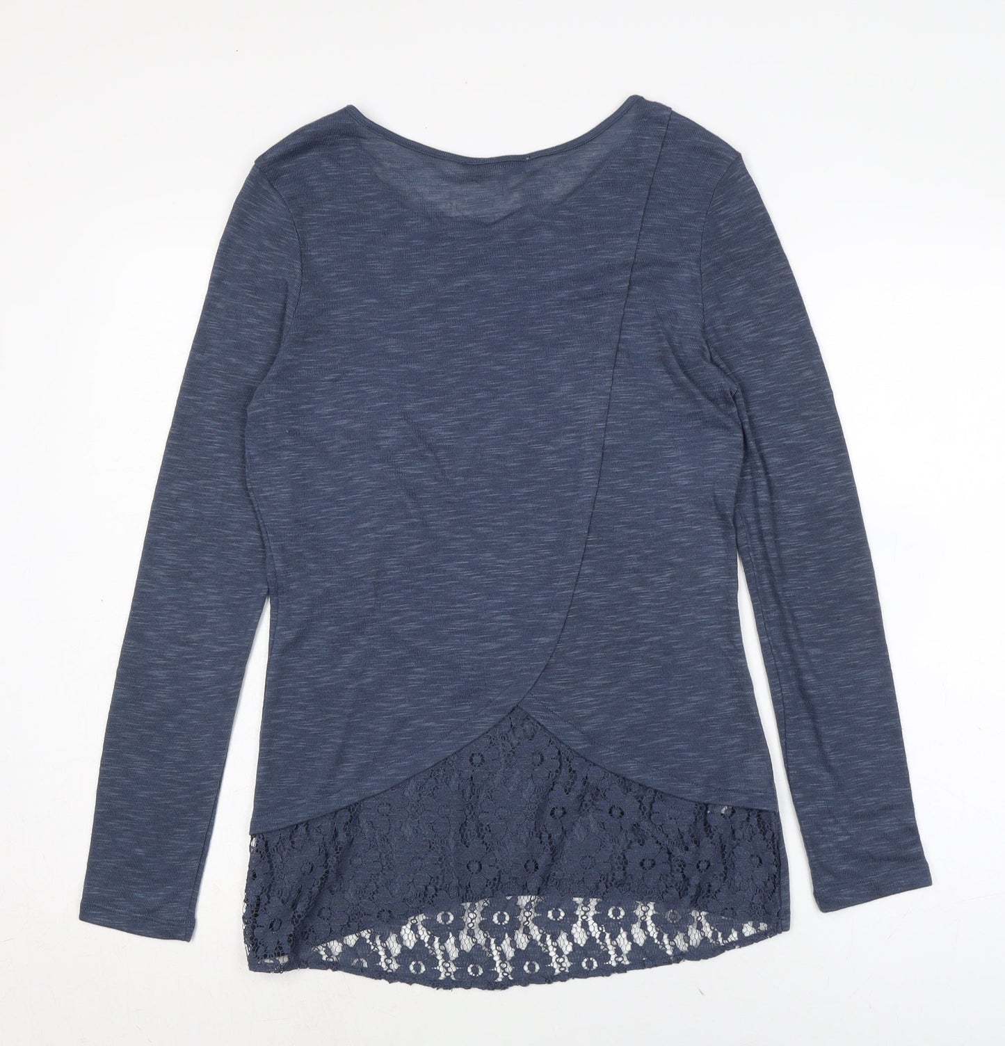NEXT Womens Blue Polyester Basic T-Shirt Size 10 Boat Neck - lace detail to back.
