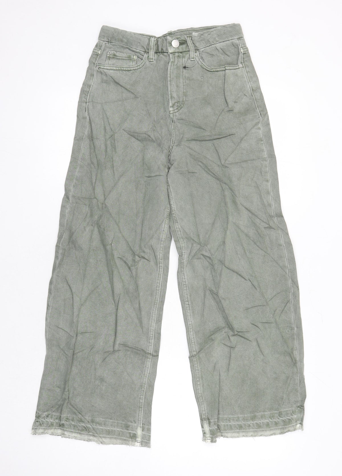 Marks & Spencer Womens Green Herringbone Cotton Wide-Leg Jeans Size 6 L25 in Regular