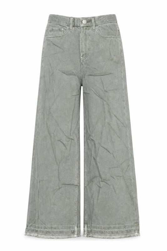 Marks & Spencer Womens Green Herringbone Cotton Wide-Leg Jeans Size 6 L25 in Regular