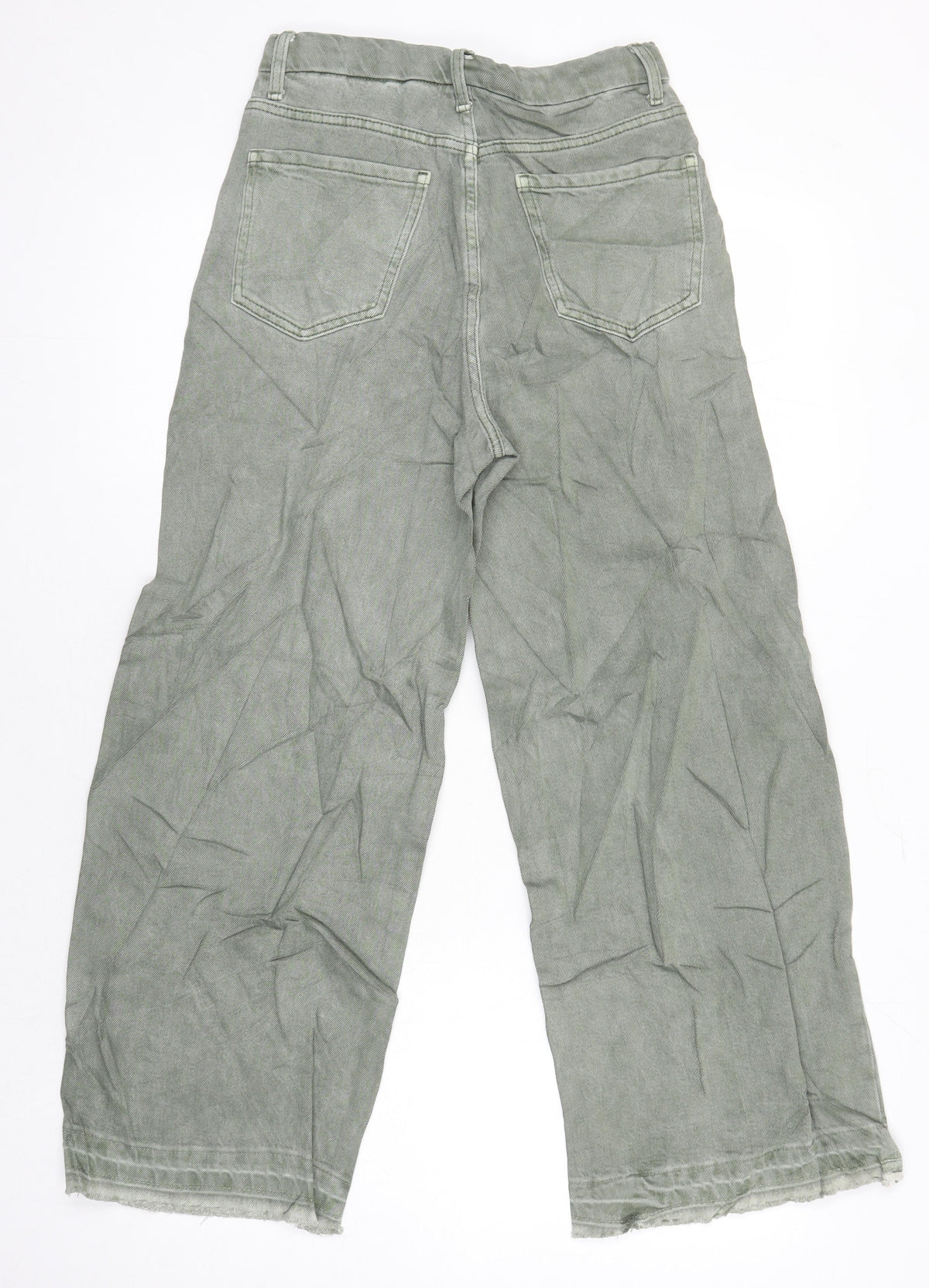 Marks & Spencer Womens Green Herringbone Cotton Wide-Leg Jeans Size 6 L25 in Regular