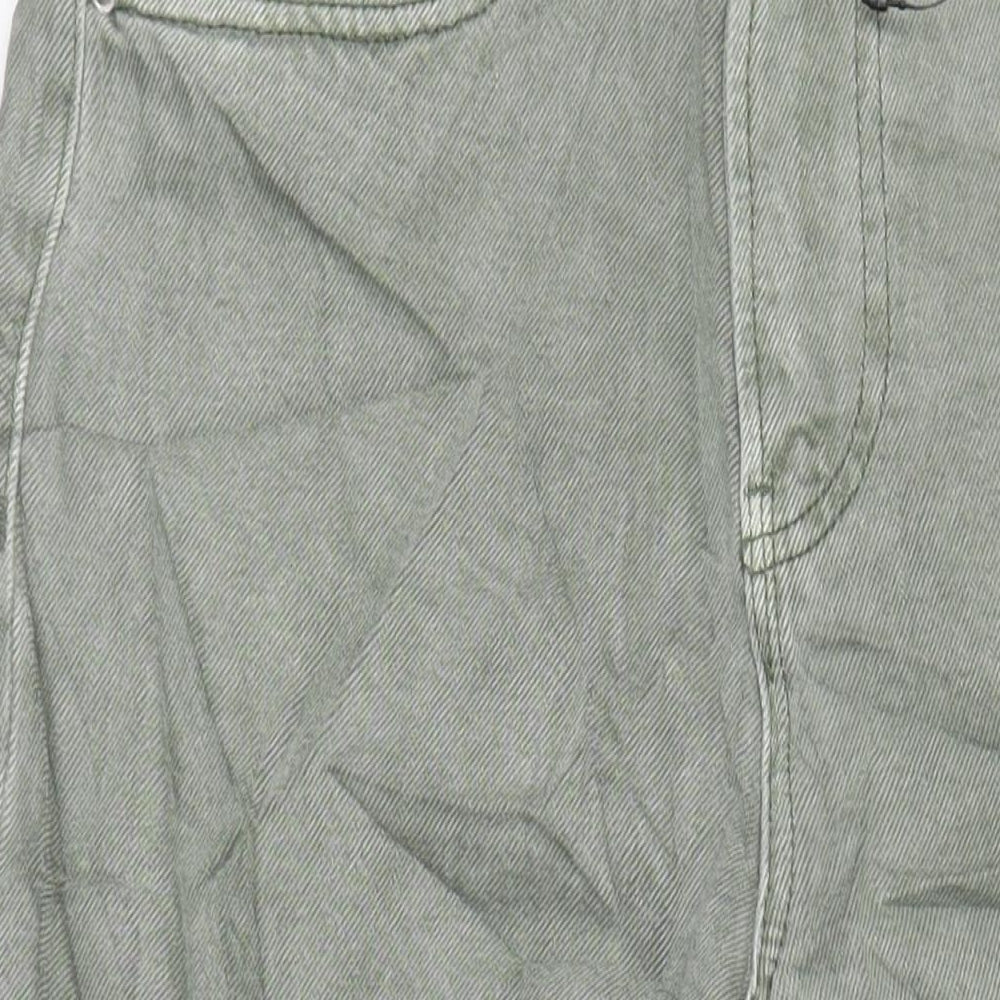 Marks & Spencer Womens Green Herringbone Cotton Wide-Leg Jeans Size 6 L25 in Regular