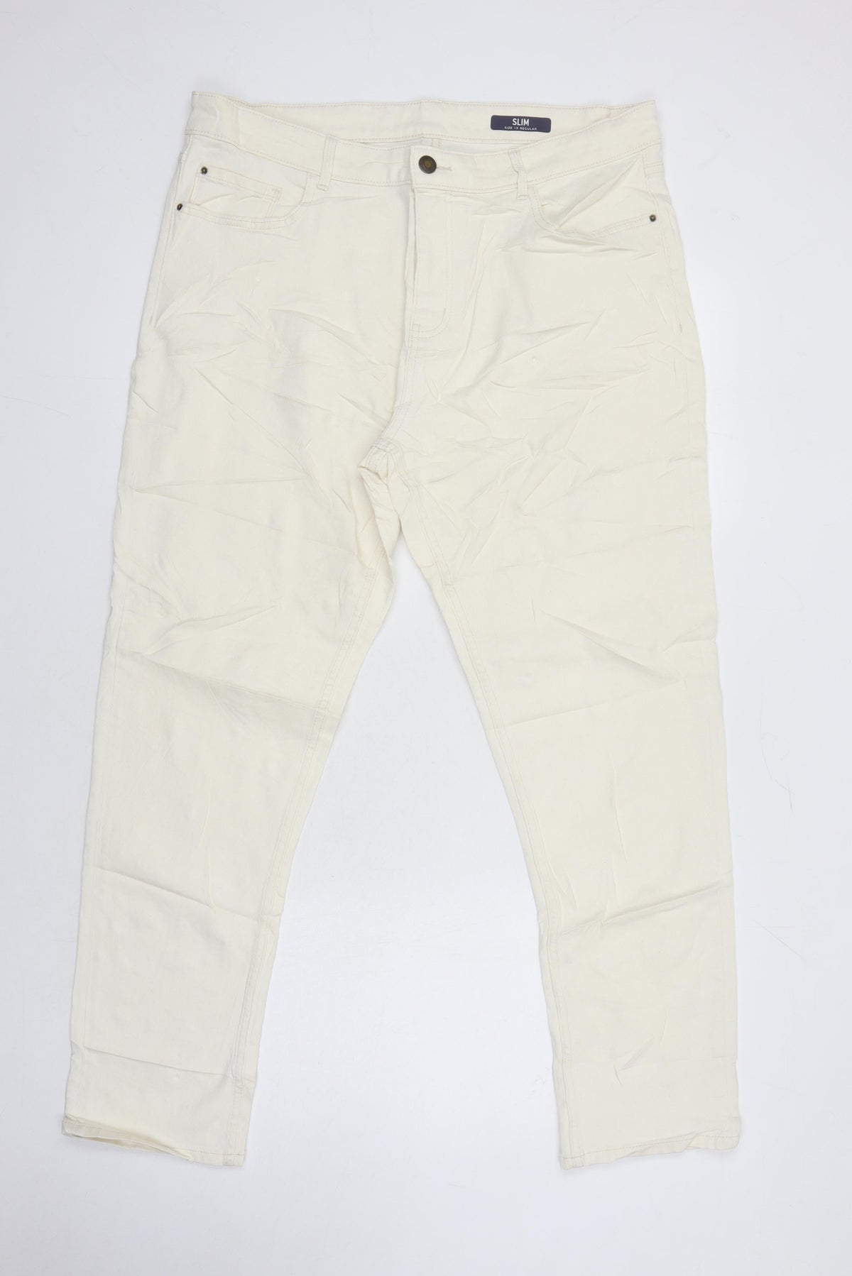 Marks & Spencer Womens Ivory Herringbone Cotton Tapered Jeans Size 18 L28 in Regular