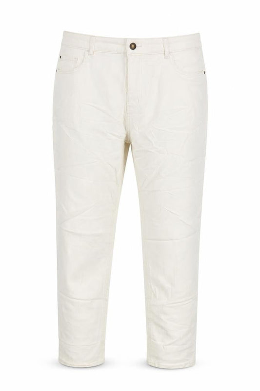 Marks & Spencer Womens Ivory Herringbone Cotton Tapered Jeans Size 18 L28 in Regular