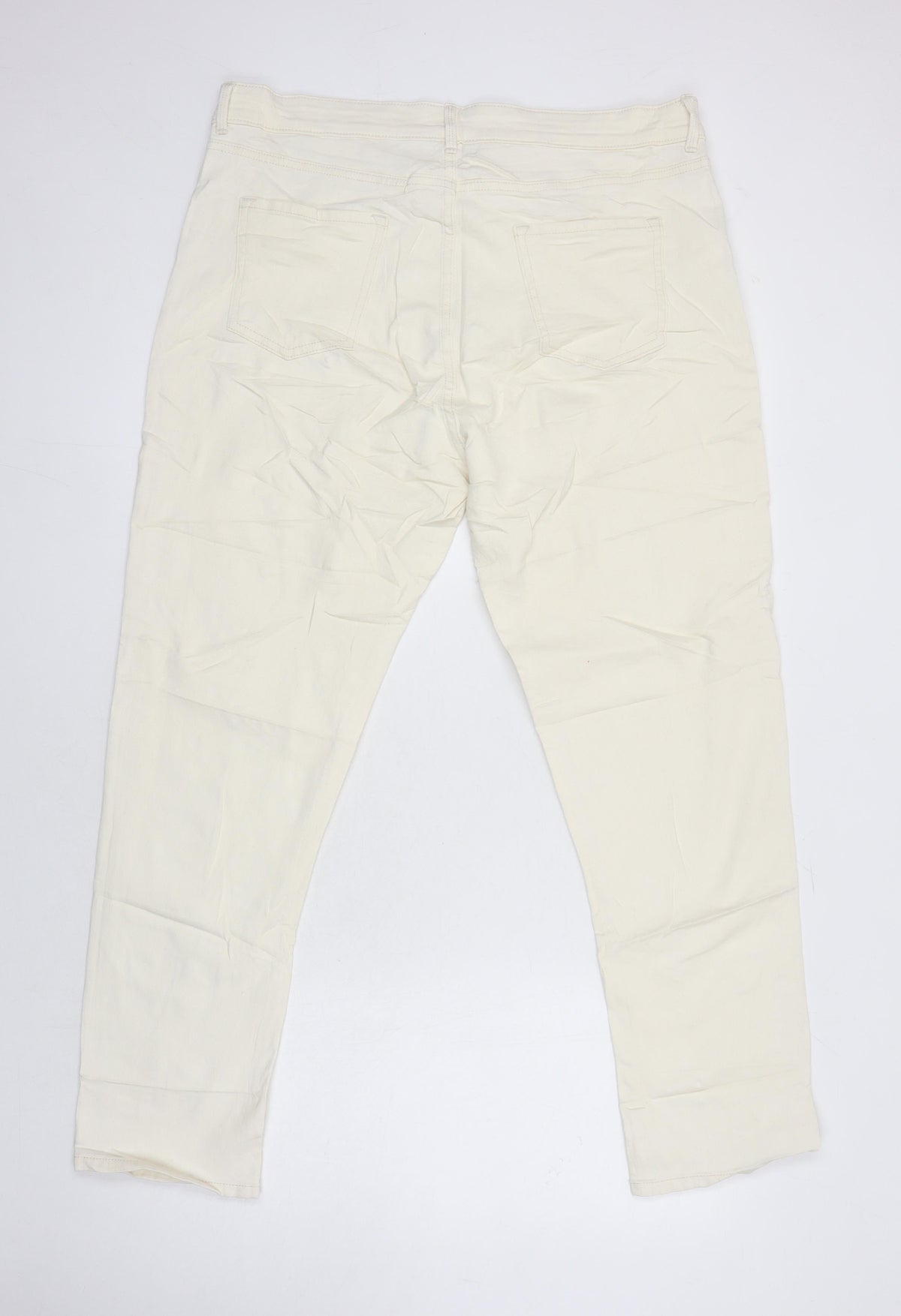 Marks & Spencer Womens Ivory Herringbone Cotton Tapered Jeans Size 18 L28 in Regular