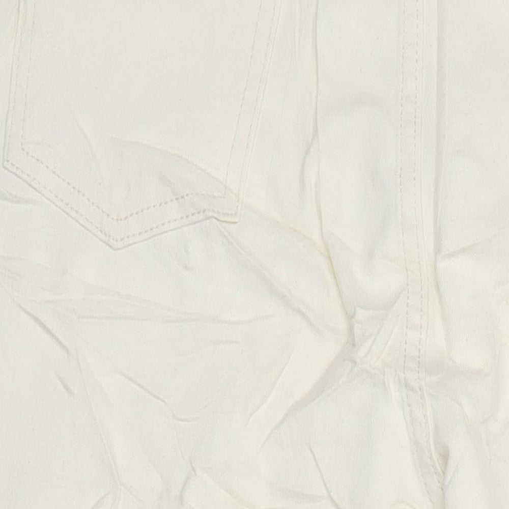 Marks & Spencer Womens Ivory Herringbone Cotton Tapered Jeans Size 18 L28 in Regular