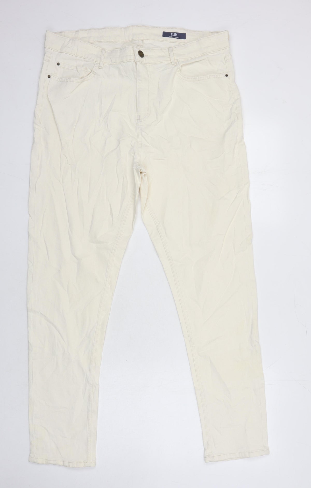 Marks & Spencer Womens Ivory Cotton Tapered Jeans Size 18 L28.5 in Regular