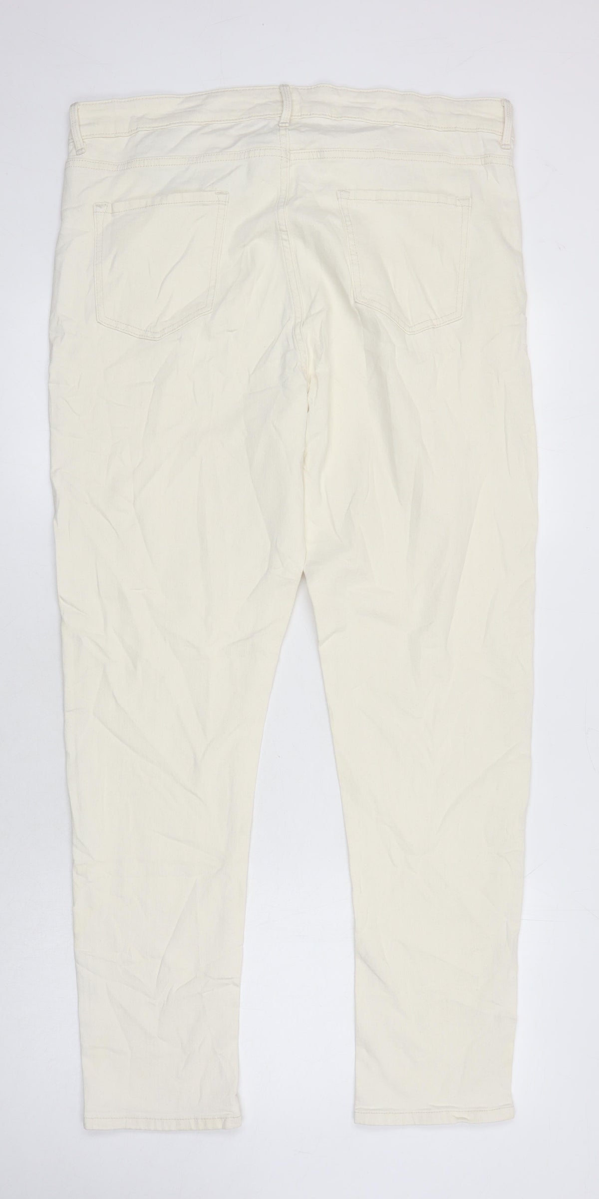 Marks & Spencer Womens Ivory Cotton Tapered Jeans Size 18 L28.5 in Regular