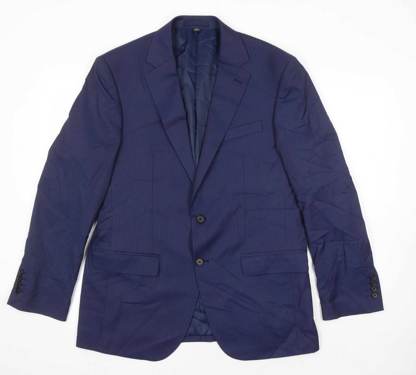 M&S Mens Blue Striped Polyester Jacket Suit Jacket Size 40 Regular