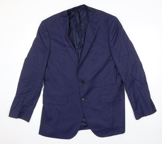 M&S Mens Blue Striped Polyester 2 Piece Suit Size 42 Regular