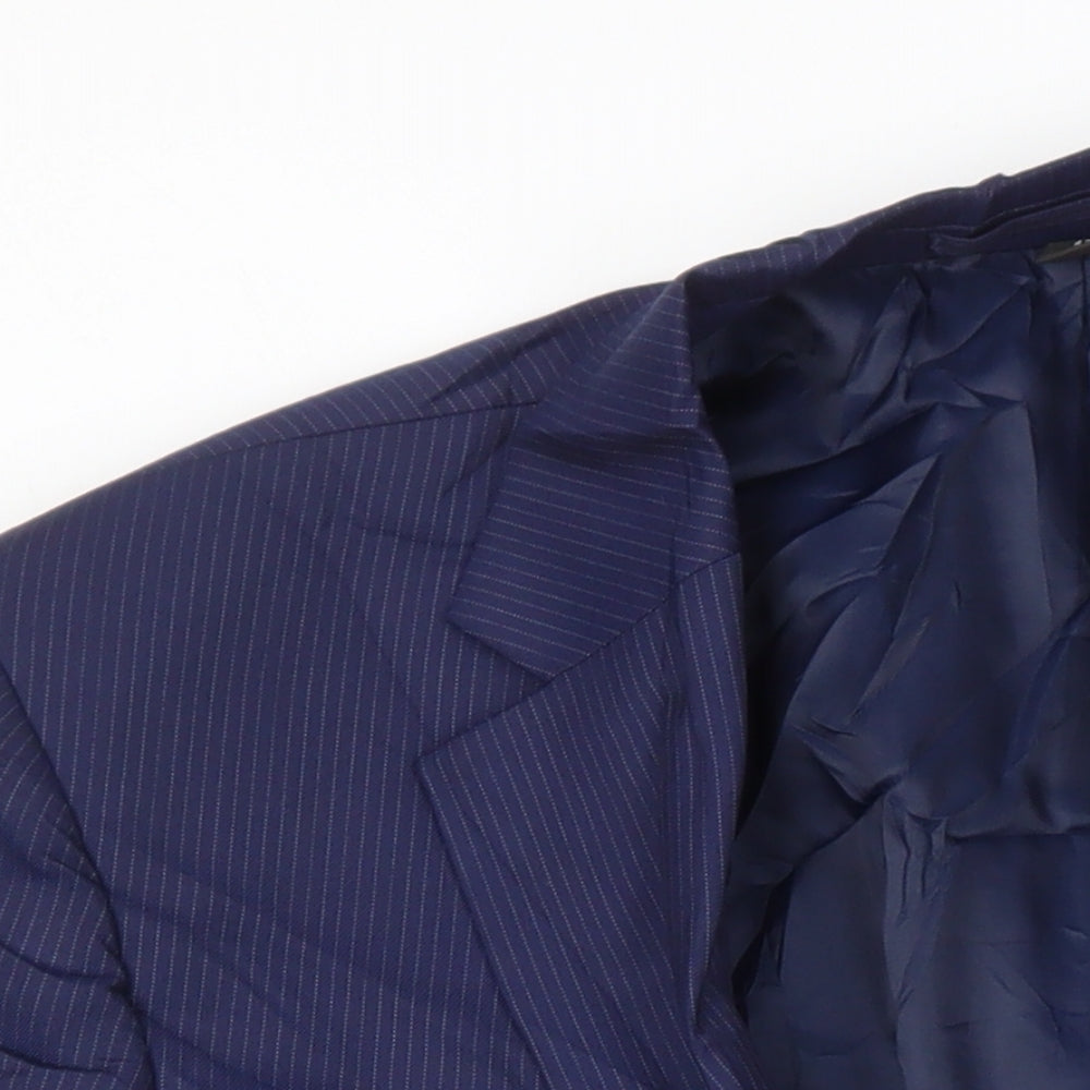 M&S Mens Blue Striped Polyester 2 Piece Suit Size 42 Regular