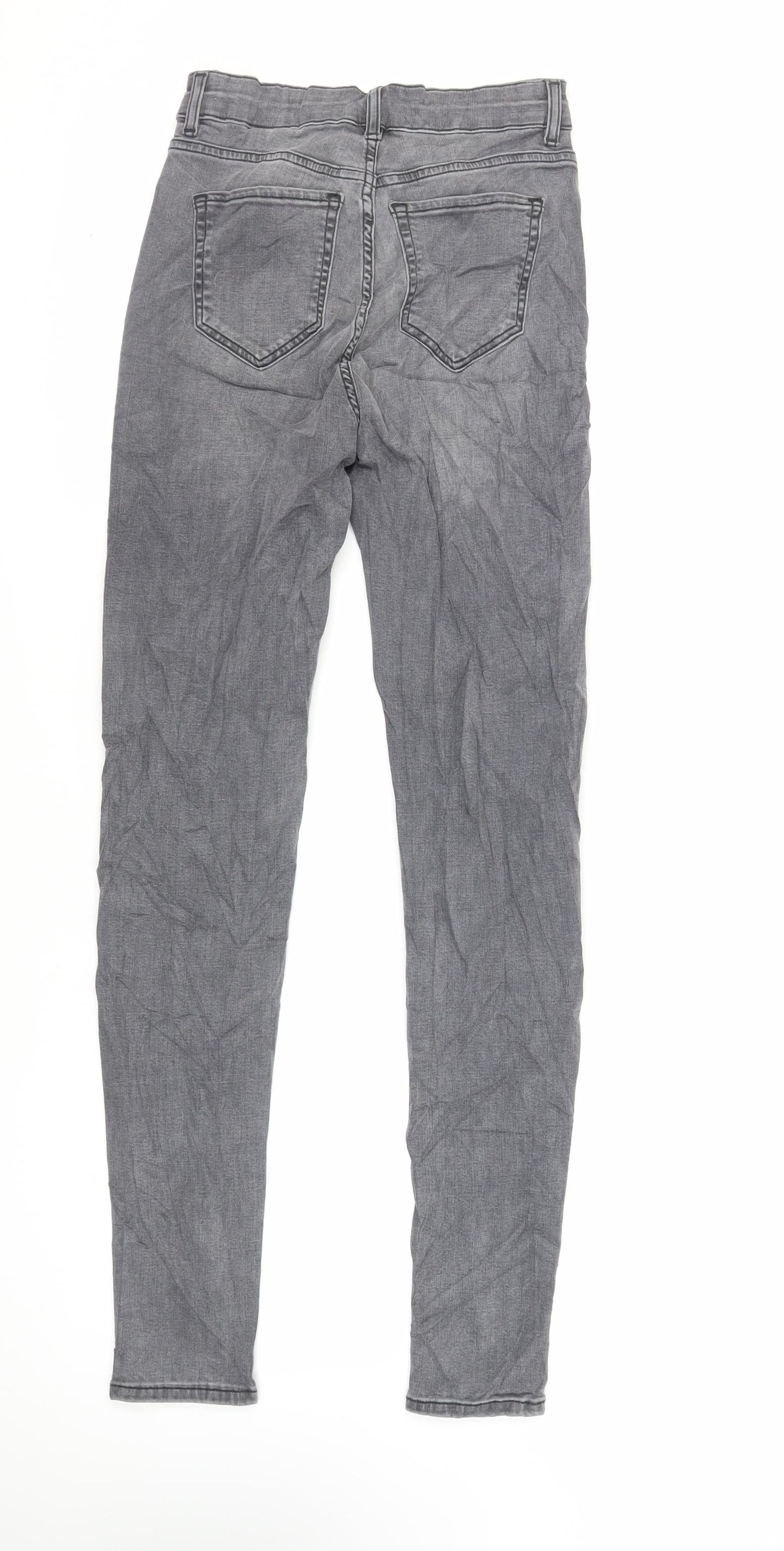Marks and Spencer Womens Grey Cotton Skinny Jeans Size 8 L32 in Regular Zip - Long Lenght