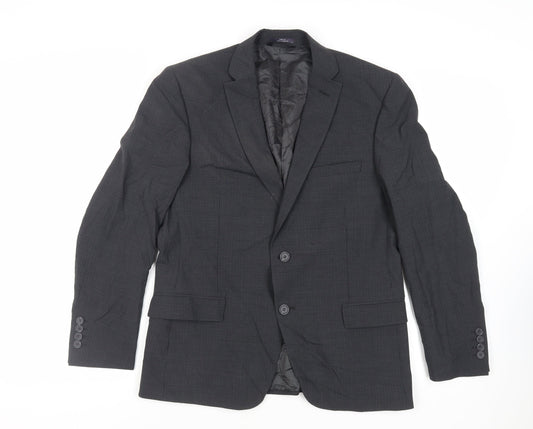 Marks and Spencer Mens Grey Plaid Polyester Jacket Suit Jacket Size 40 Regular
