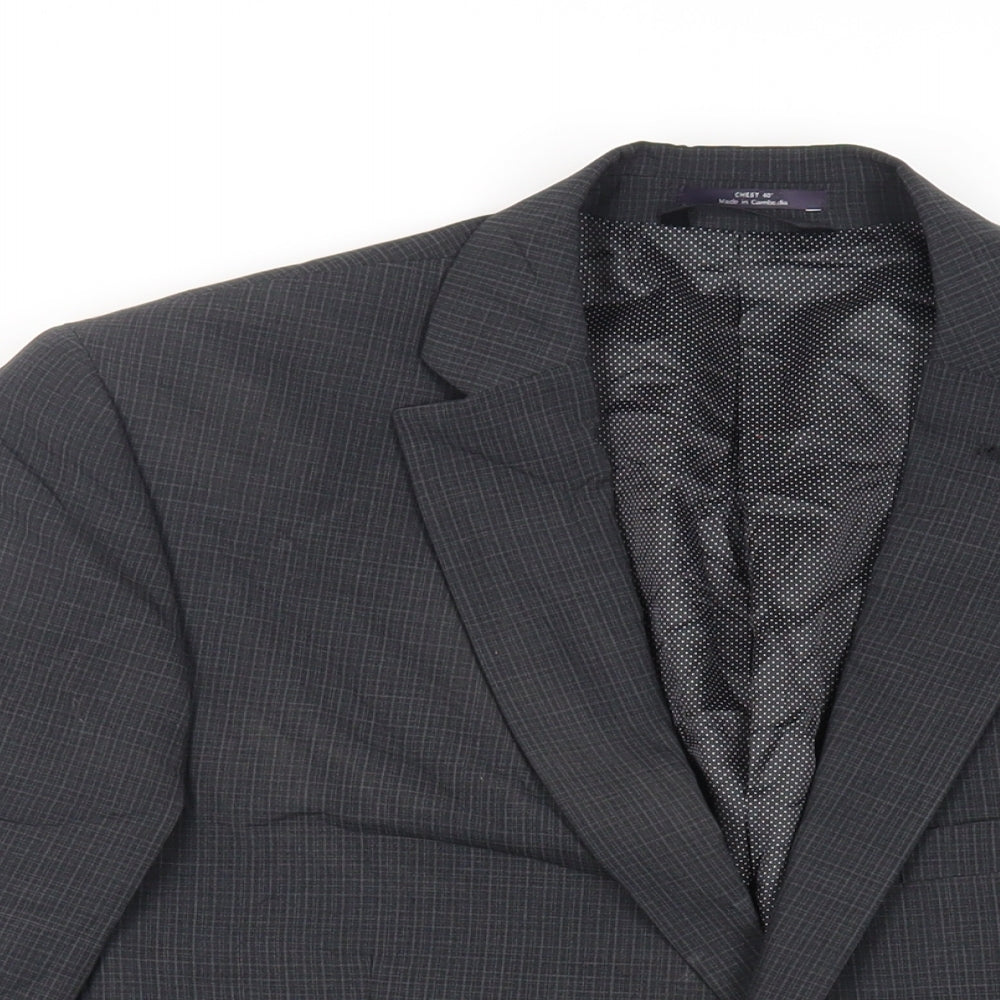 Marks and Spencer Mens Grey Plaid Polyester Jacket Suit Jacket Size 40 Regular