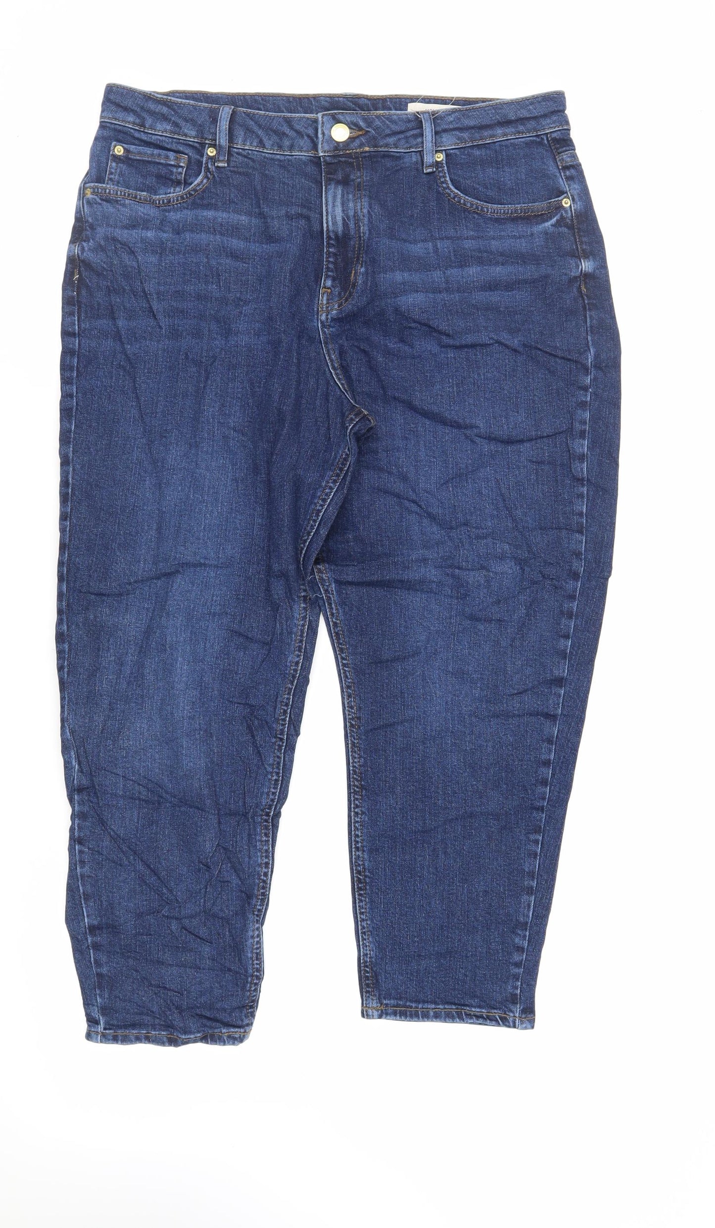 Marks and Spencer Womens Blue Cotton Mom Jeans Size 34 in L25 in Regular Zip