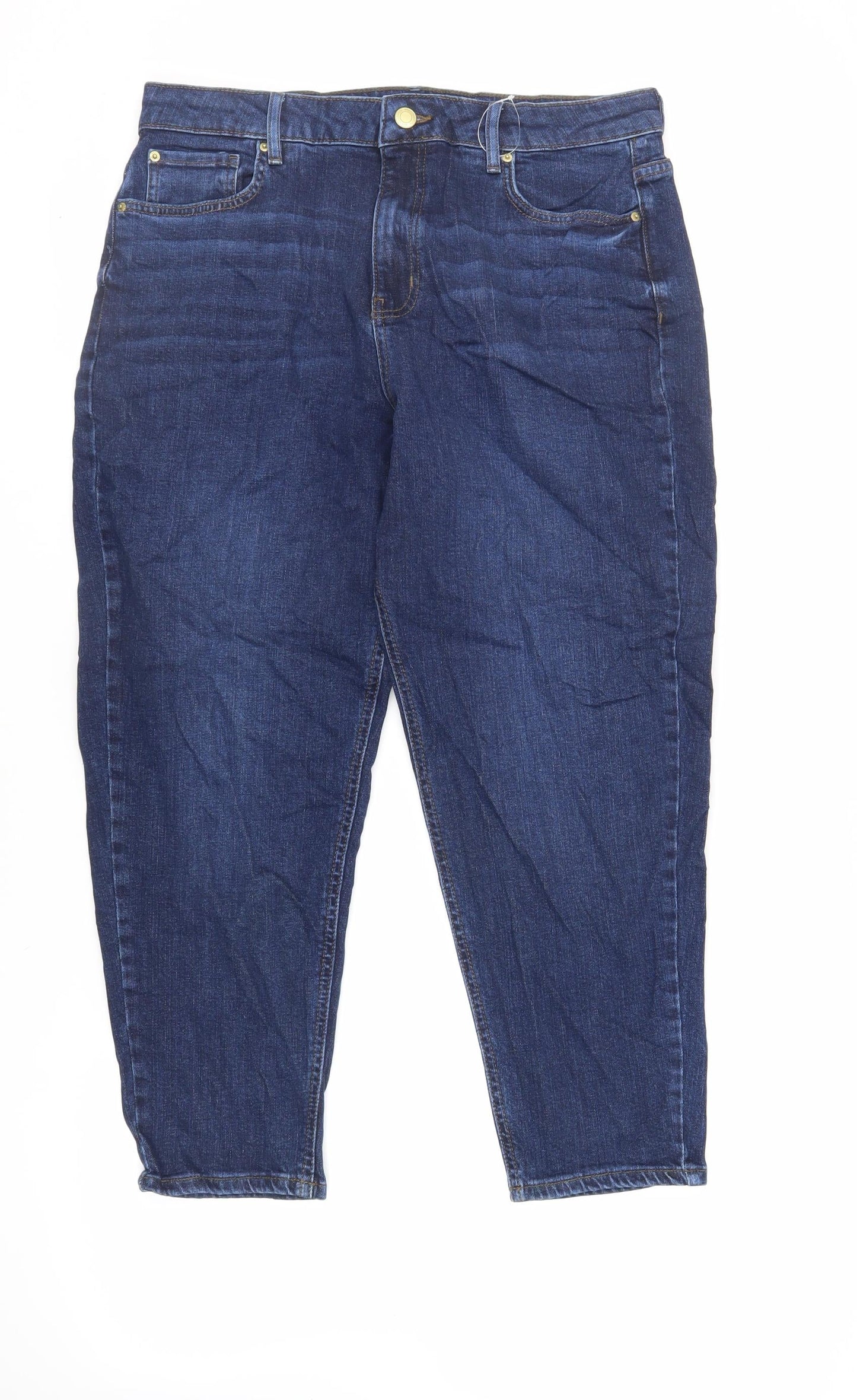 Marks and Spencer Womens Blue Cotton Mom Jeans Size 34 in L26 in Regular Zip