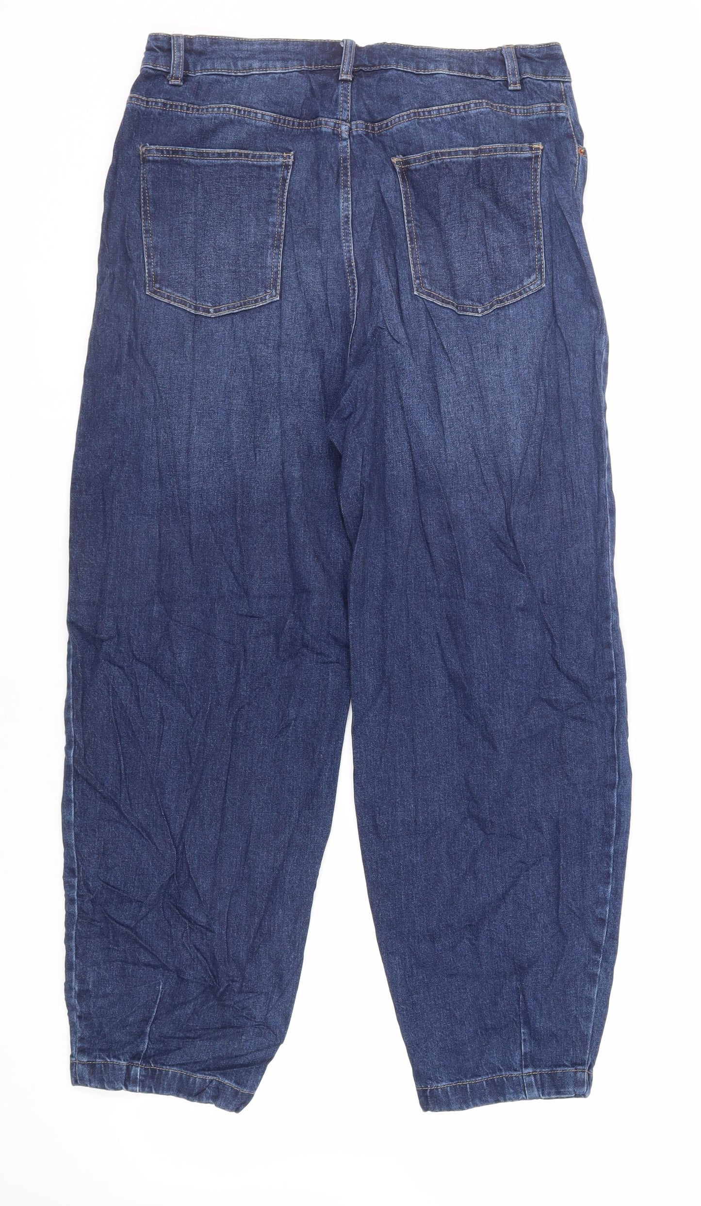 Marks and Spencer Womens Blue Cotton Tapered Jeans Size 34 in L29 in Regular Zip - Balloon Style