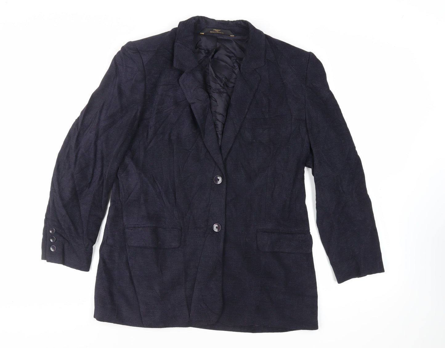 St Michael Womens Blue Jacket Blazer Size 14 Button - Vintage